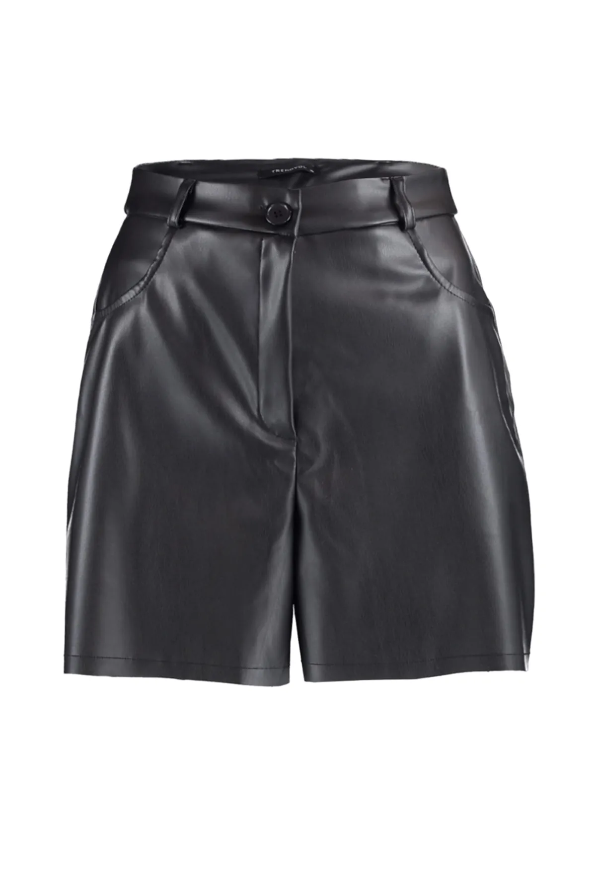 Trendyol Collection  Schwarze gewebte Shorts aus Kunstleder mit Taschen TWOAW21SR0014