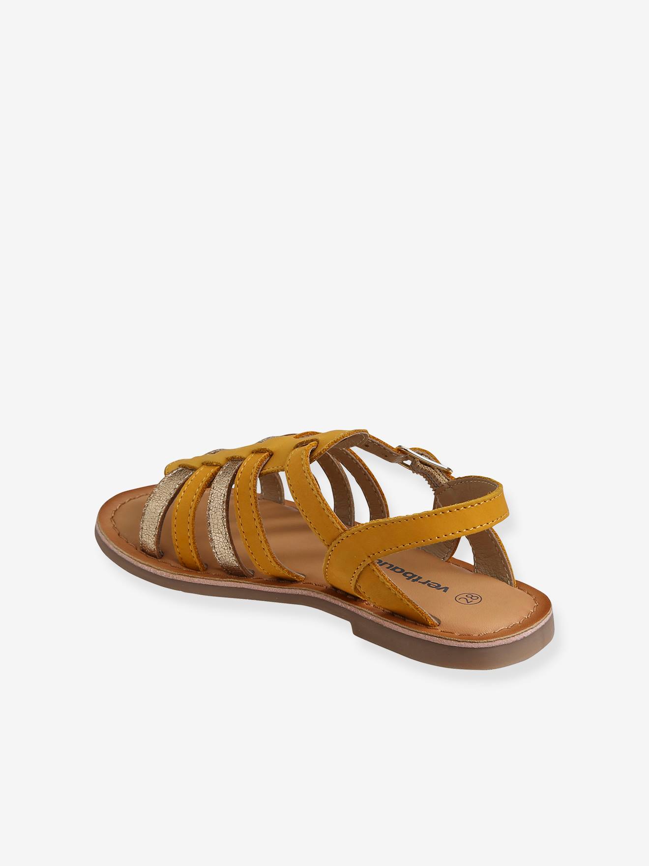 Sandales multi-brides cuir fille jaune fluo