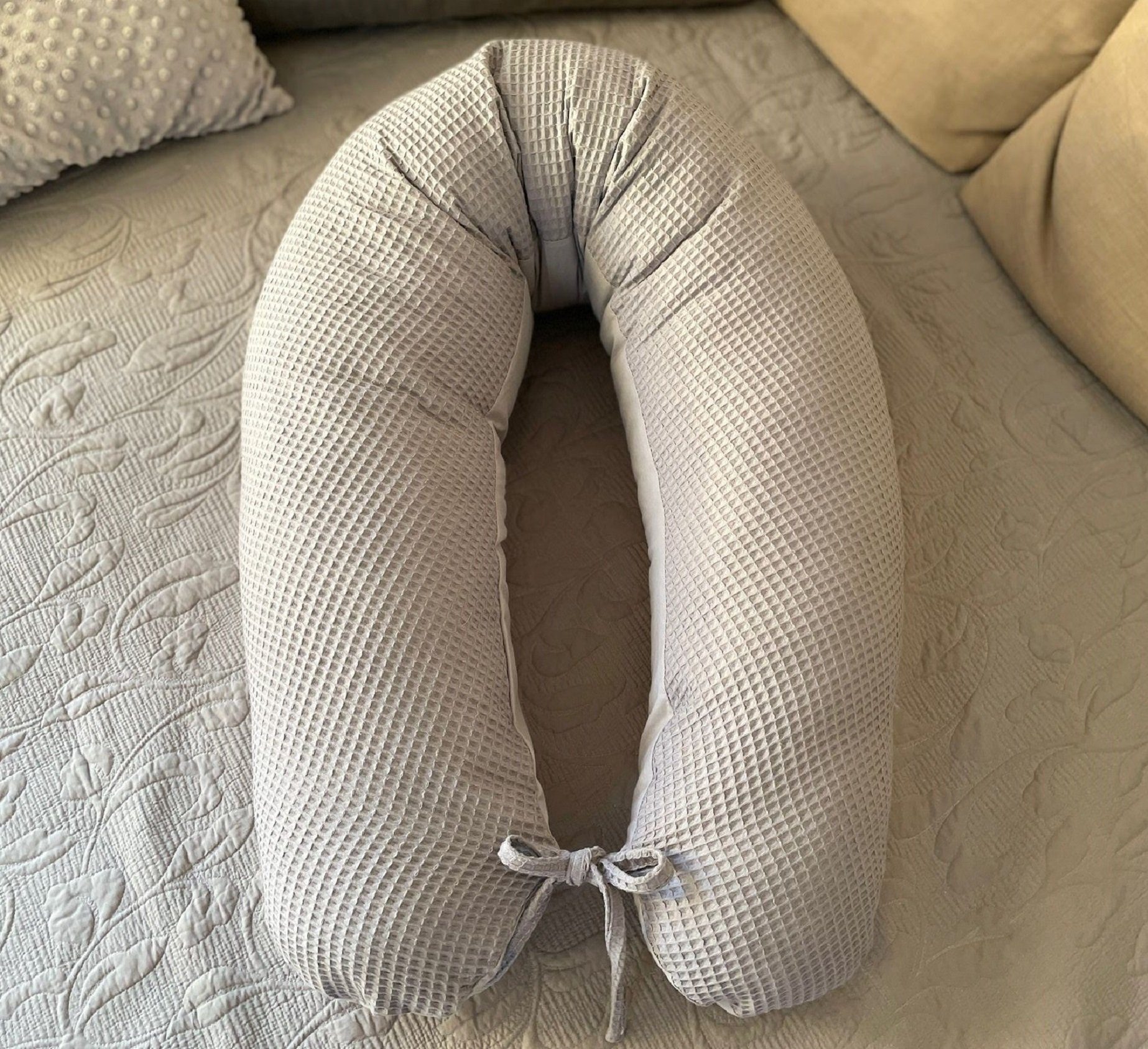 Loolay Stillkissen WAFFELPIQUE/ GLATT Baumwolle Schwangerschaftskissen Stillkissen +Bezug, Attmungsaktive Waffelstoff BEZUG - abnehmbar mit Reißverschluss!, PREMIUM Geschenk! XXL 170 cm Lagerungskissen Seitenschläferkissen, LOOLAY® - 100% Europäische