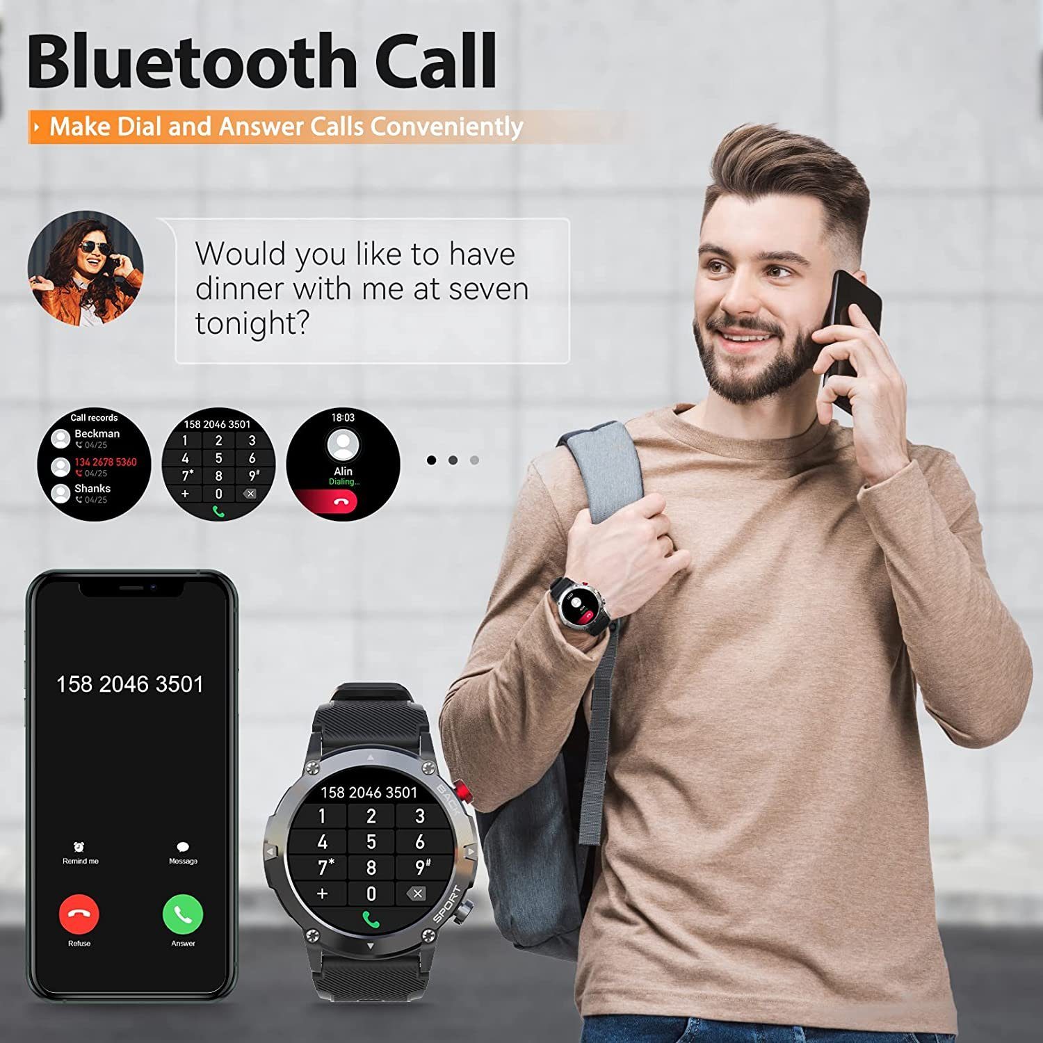 Manike C21 AMOLED Smartwatch (4,3 cm/1,69'' HD Voll Touchscreen Zoll) Spar - Set, mit wechselband aus weichem Silikon und Ladenkabel, Herzfrequenzmesser, Analyse von EKG-Daten, Blutdruckmessgerät