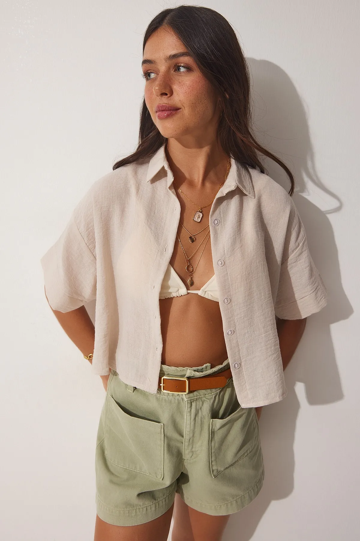 Happiness İstanbul  Hemd - Beige - Regular Fit