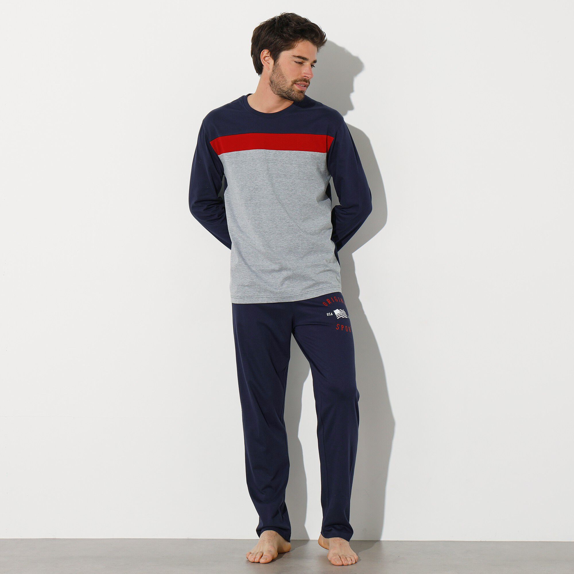 Pantalon de pyjama bleu marine imprimé placé