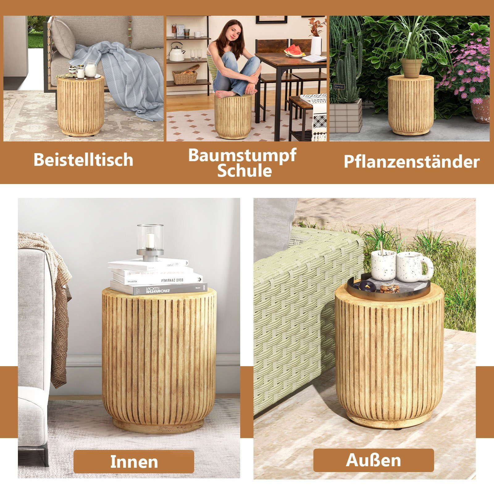 COSTWAY Beistelltisch Gartentisch, Sitzhocker, aus Stein