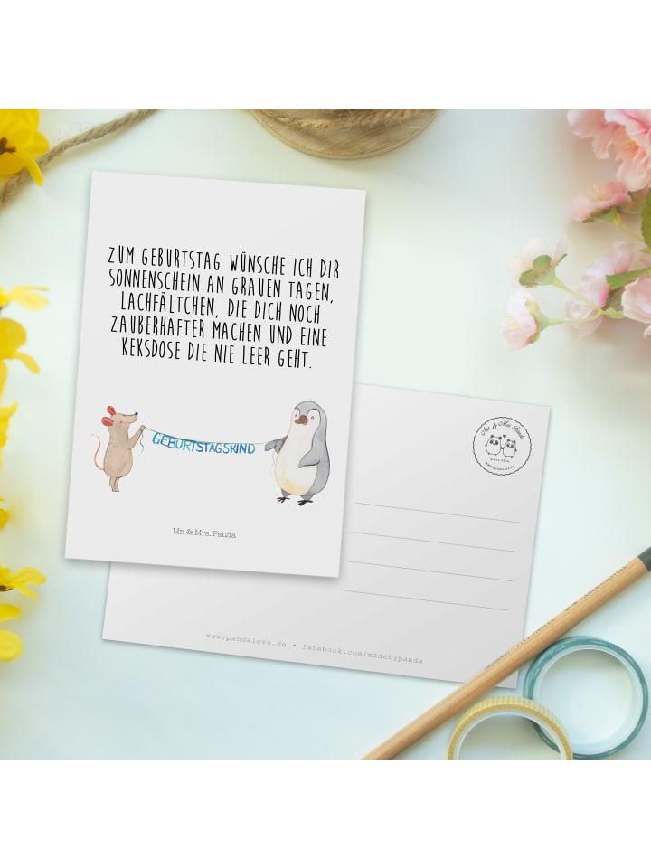Mr. & Mrs. Panda Postkarte Maus Pinguin Geburtstag mit Spruch in Weiß günstig kaufen onesize
