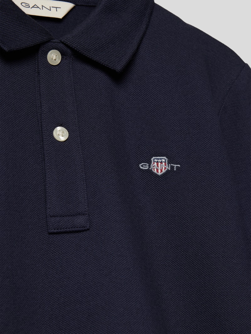 Longsleeve mit Polokragen Modell 'PIQUE' in blau