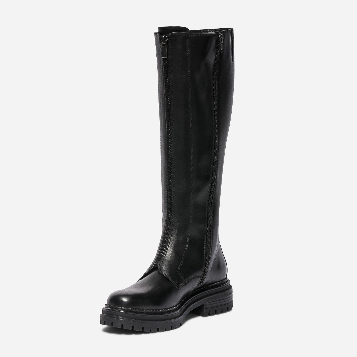 Botte TEXTO noire en cuir à double zip