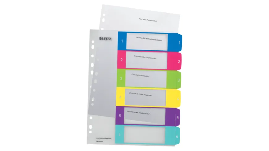 LEITZ Register PP, PC-bedruckbar A4 überbreit WOW 6 Taben