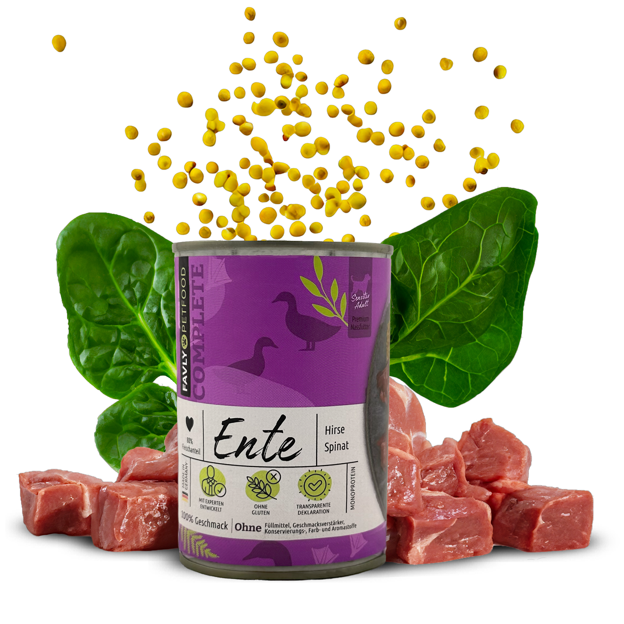 FAVLY Petfood Hundenassfutter FAVLY Petfood Nassfutter Ente mit Hirse & Spinat 12x400 g