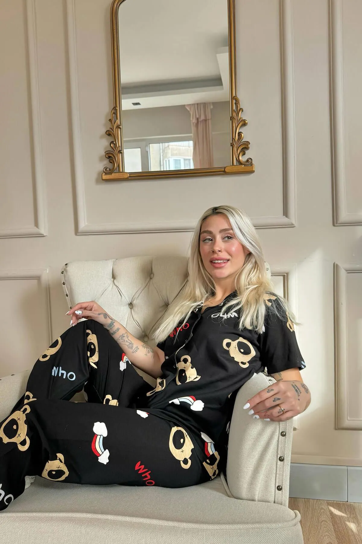 Pijamaevi  Pyjama set - Schwarz - Unifarben