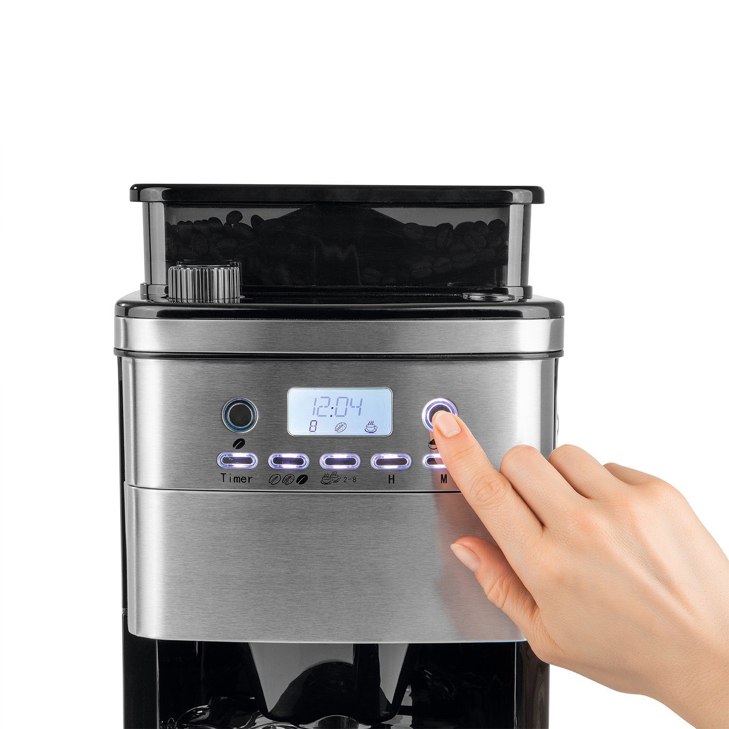 BEEM Filterkaffeemaschine FRESH-AROMA-PERFECT Mahlwerk Thermokanne 8 Tassen, Permanentfilter, Zubereitung mit Kaffeebohnen und Kaffeepulver möglich
