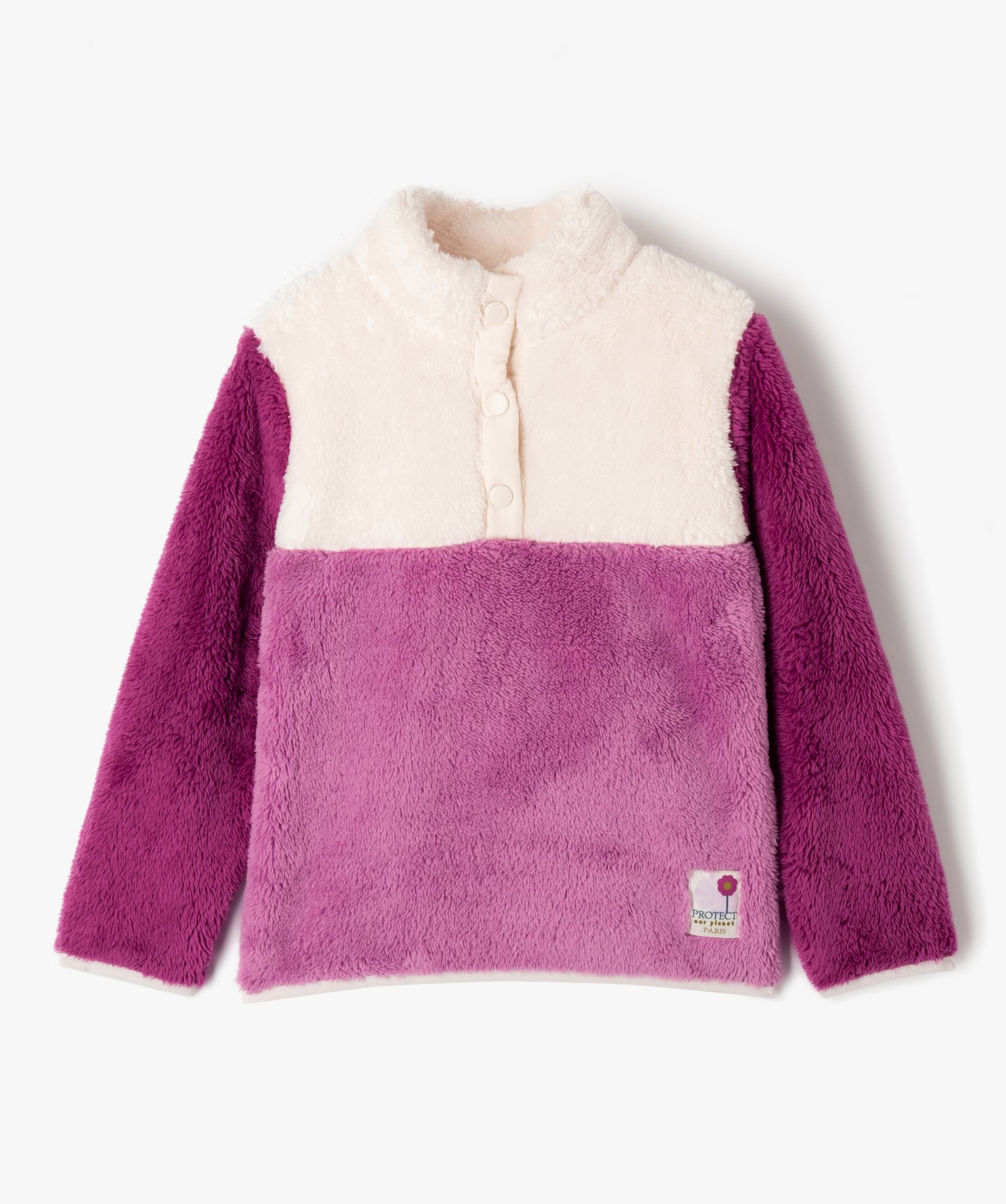 Sweat en maille peluche à col boutonnée fille multicolore | GEMO
