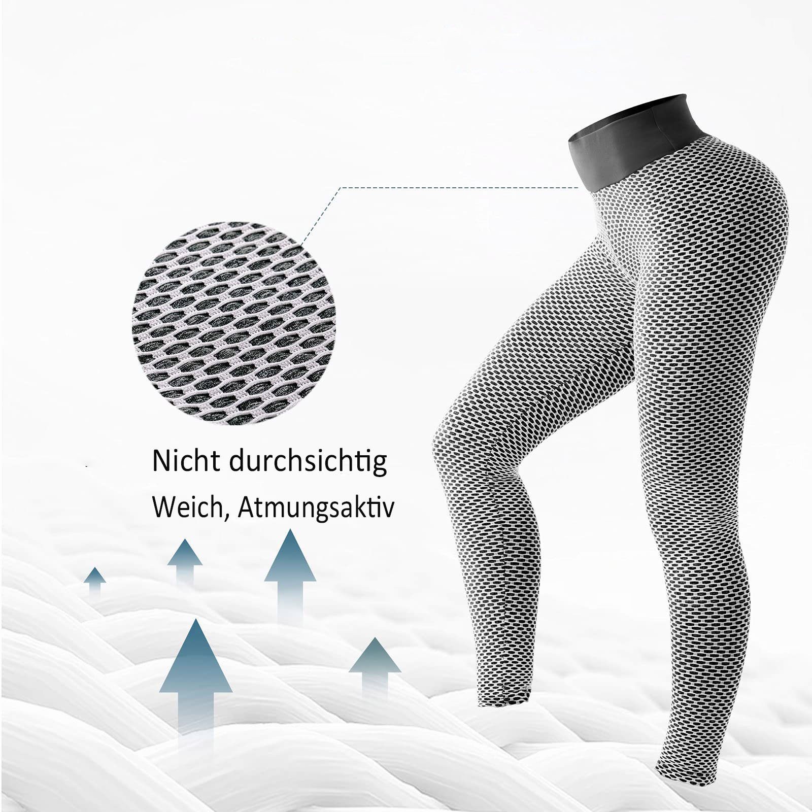 Mutoy Yogahose Leggings, High Waist Push Up Leggings mit Bauchkontrolle, (Lange Sporthose Fitnesshose Yoga Leggings für Damen Mädchen,Wabendesign)