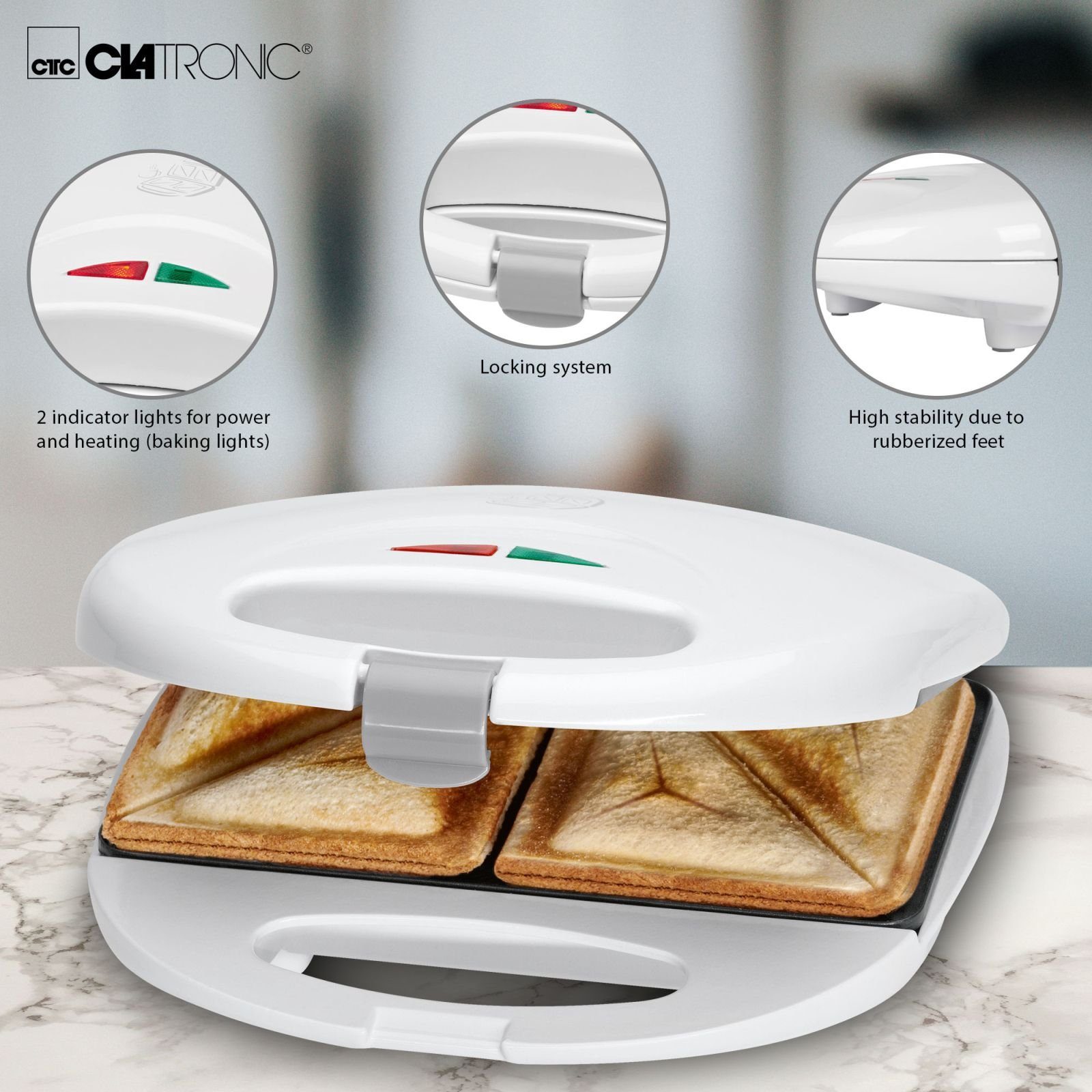 CLATRONIC Sandwichmaker CLATRONIC 2-Scheiben Sandwich-Toaster 750 W Sandwichmaker ST 3477 weiß