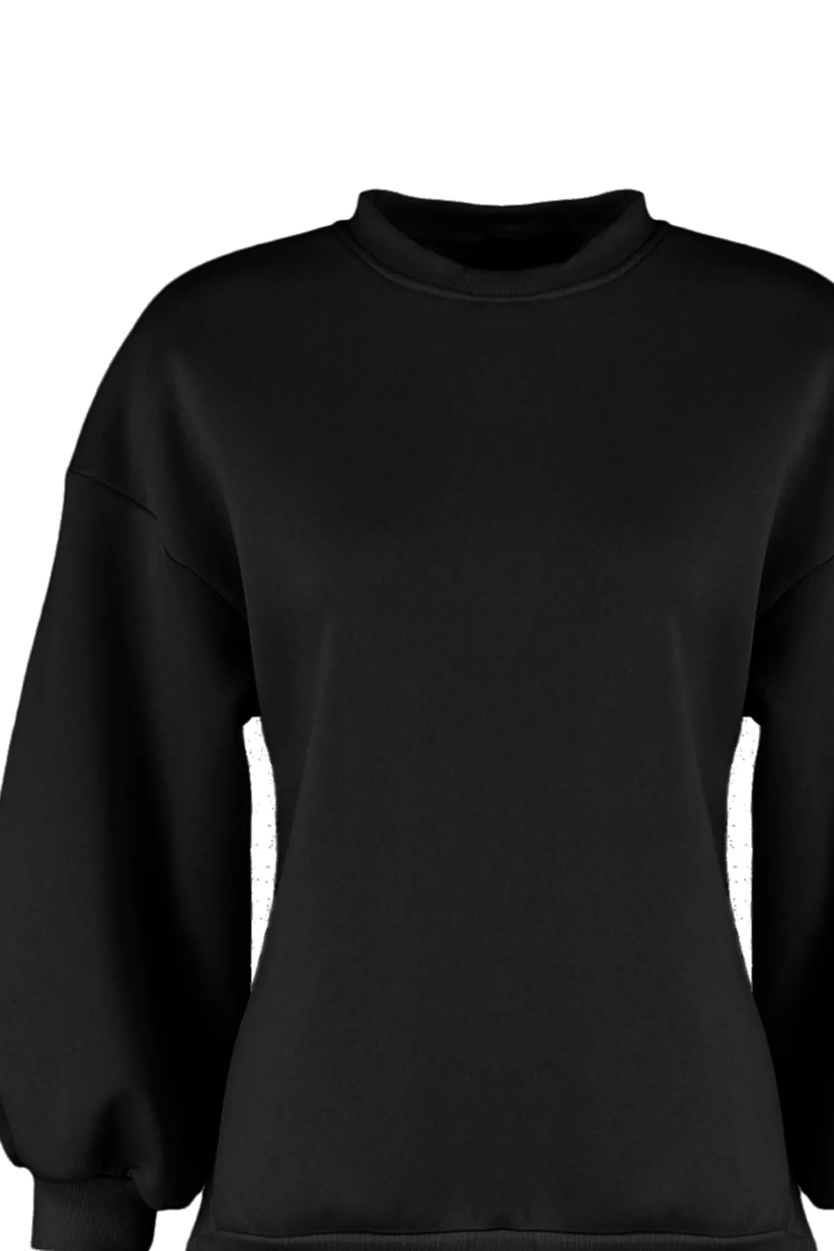 Trendyol Collection  Schwarzes Oversize/Wide Fit Strick-Sweatshirt mit Schlitzdetail innen aus dickem Fleece TWOAW23SW00195