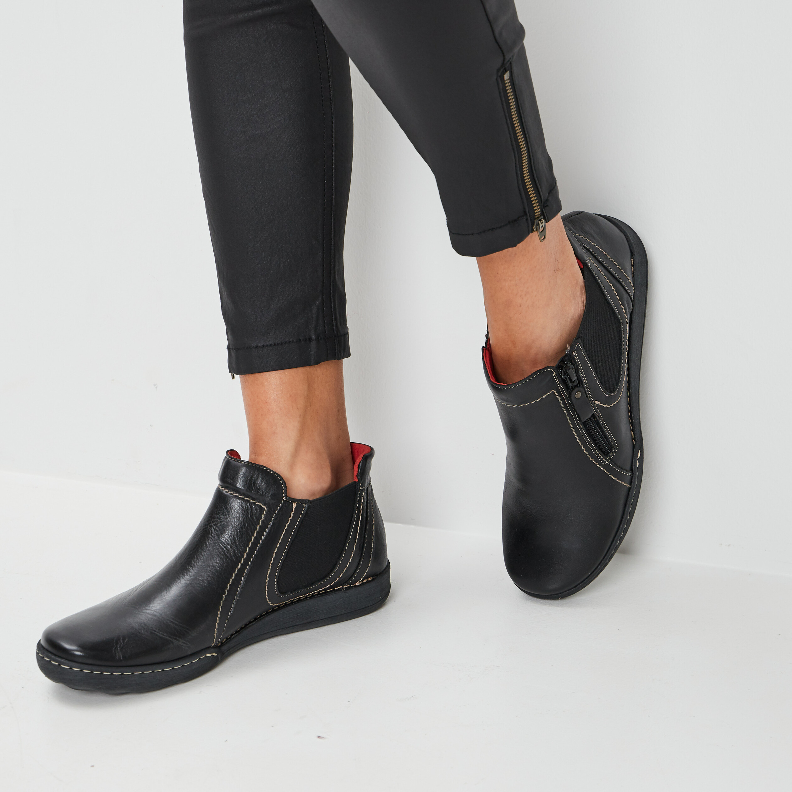 Bottines en cuir noir femme | La Halle