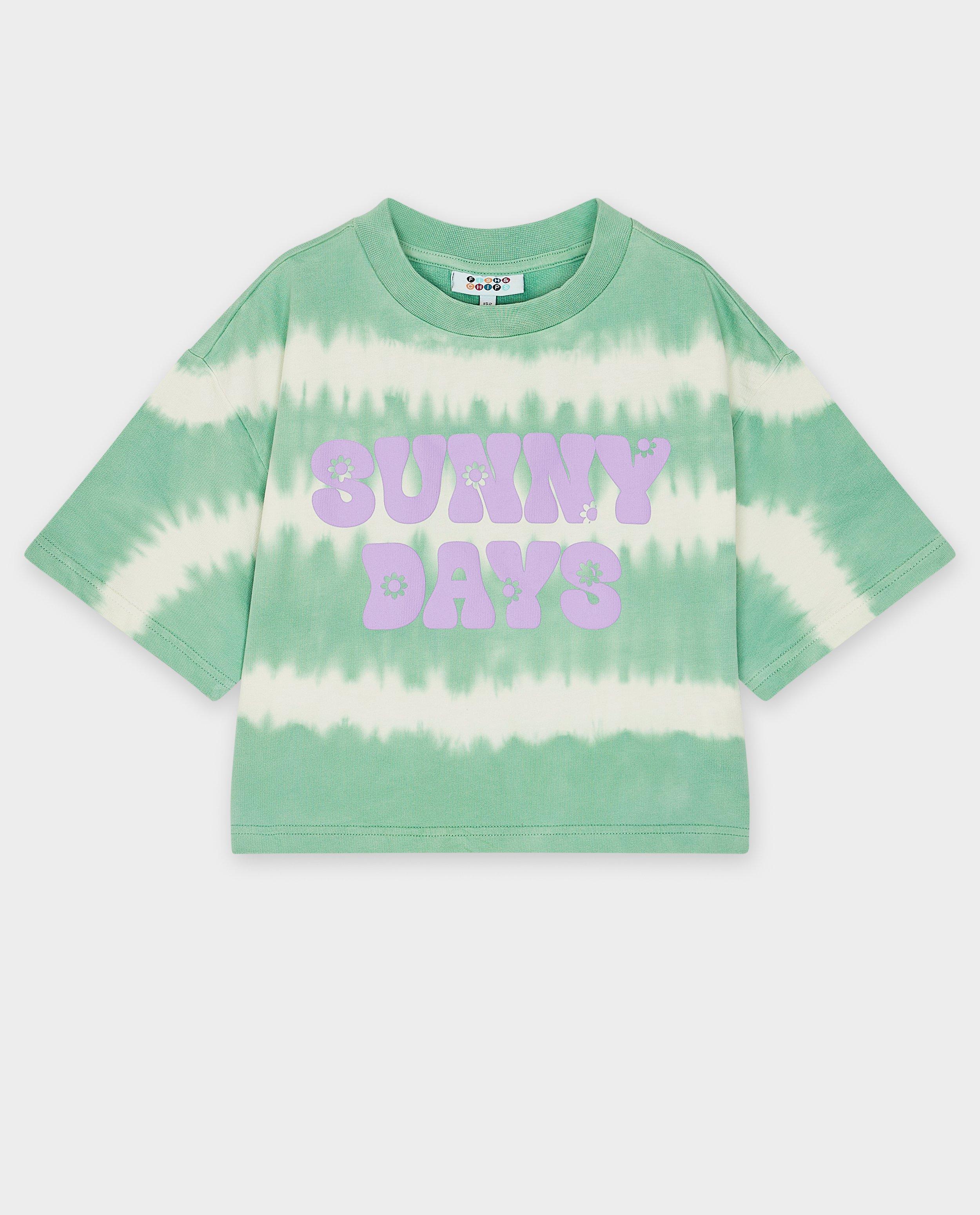 Majica s motivom ribe i čipsa u kaki boji s tie-dye uzorkom