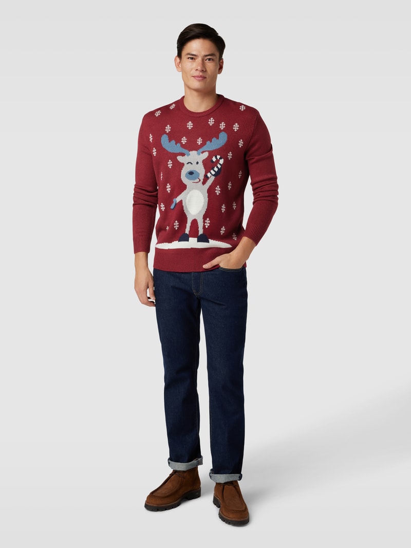 Strickpullover mit Allover-Muster in bordeaux rot