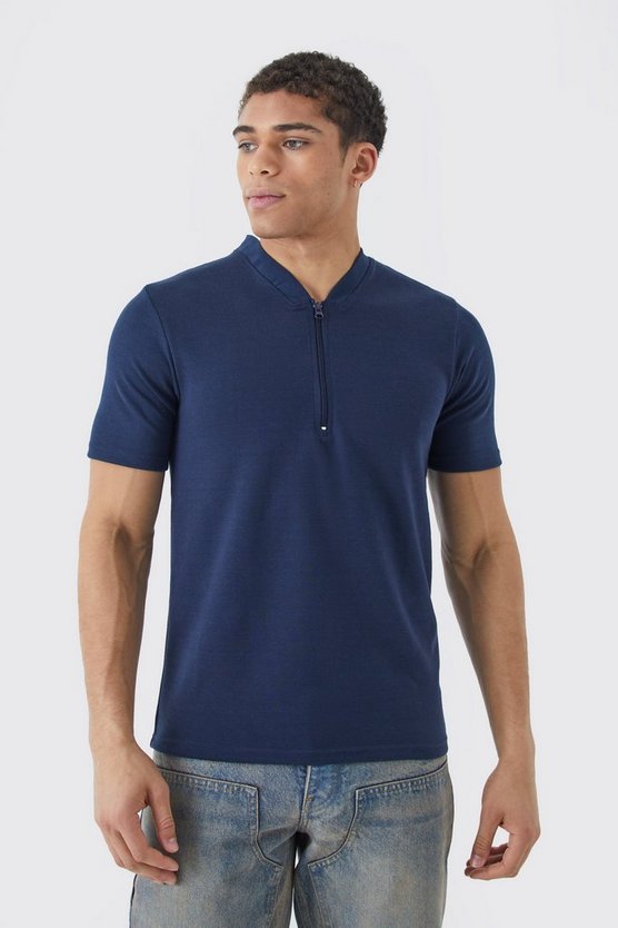 Slim-Fit Poloshirt mit Bomber-Kragen