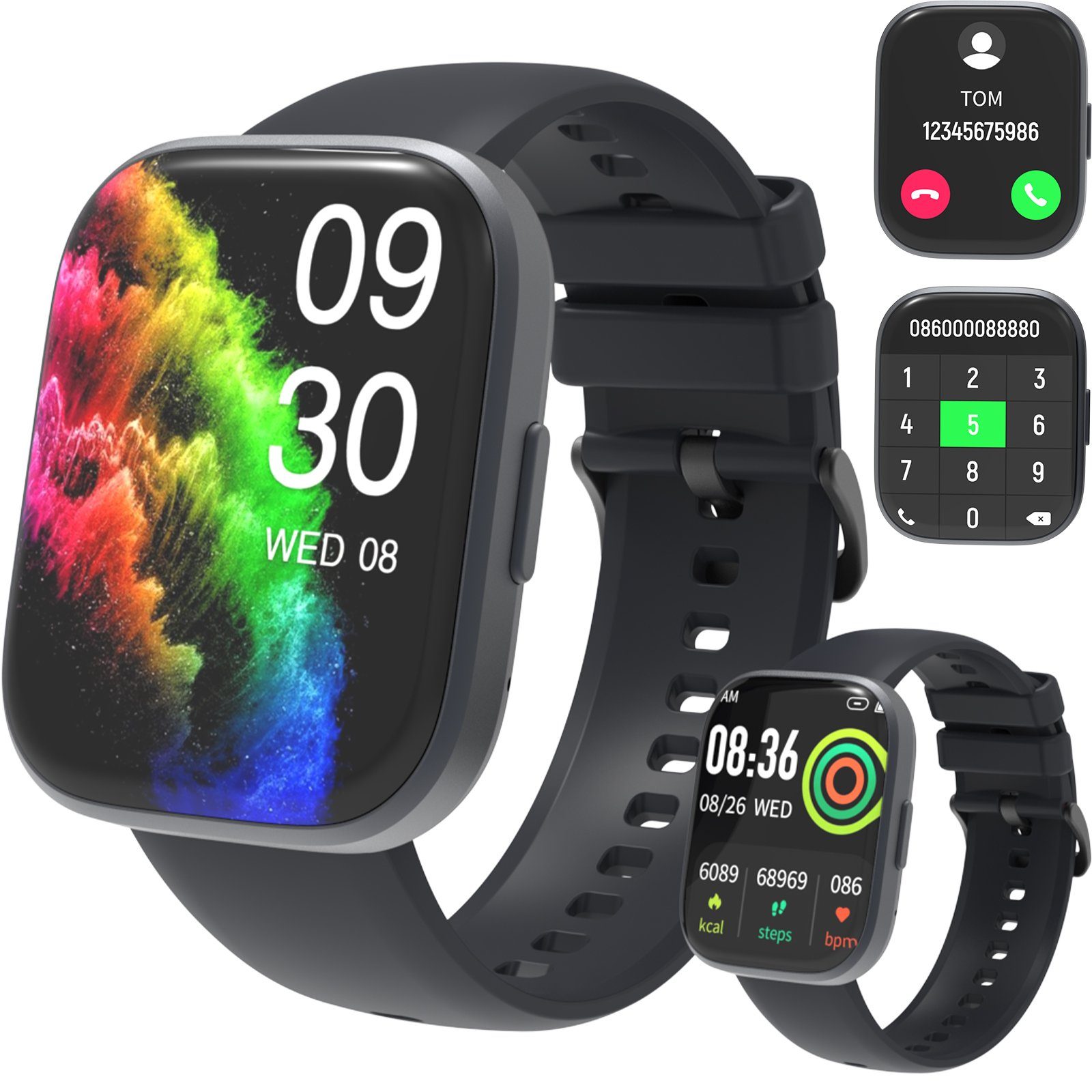 Aoucheni Smartwatch Fitnessuhr mit Schlaf und Pulsmesser, Activity Tracker Smartwatch (5.5 cm/1.96 Zoll, iOS 8.0+/Android 4.4) Gesundheits- und Fitness-Smartwatch, Blutsauerstoff/Pulsmesser/Sportuhr Aktivitätstracker, für Android/iOS, Fitness Uhr, Fi