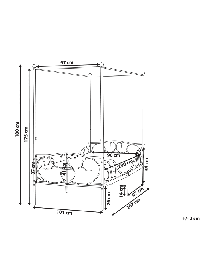 Beliani Himmelbett SORMERY in Schwarz - (W) 101 x (H) 180 x (L) 207 cm günstig kaufen onesize