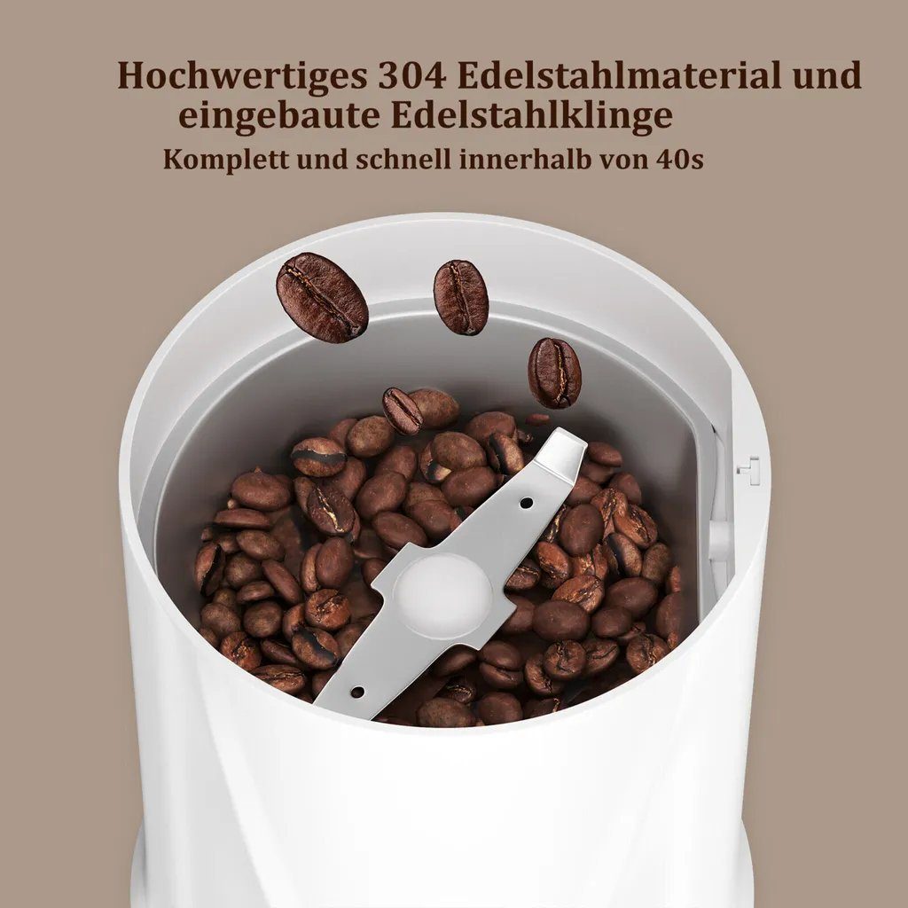 Scheffler Kaffeemühle 200W Elektrische Kaffeemühle mit 304 Edelstahlmesser, 200,00 W, Schlagmesser, 50,00 g Bohnenbehälter, 50g Kapazität