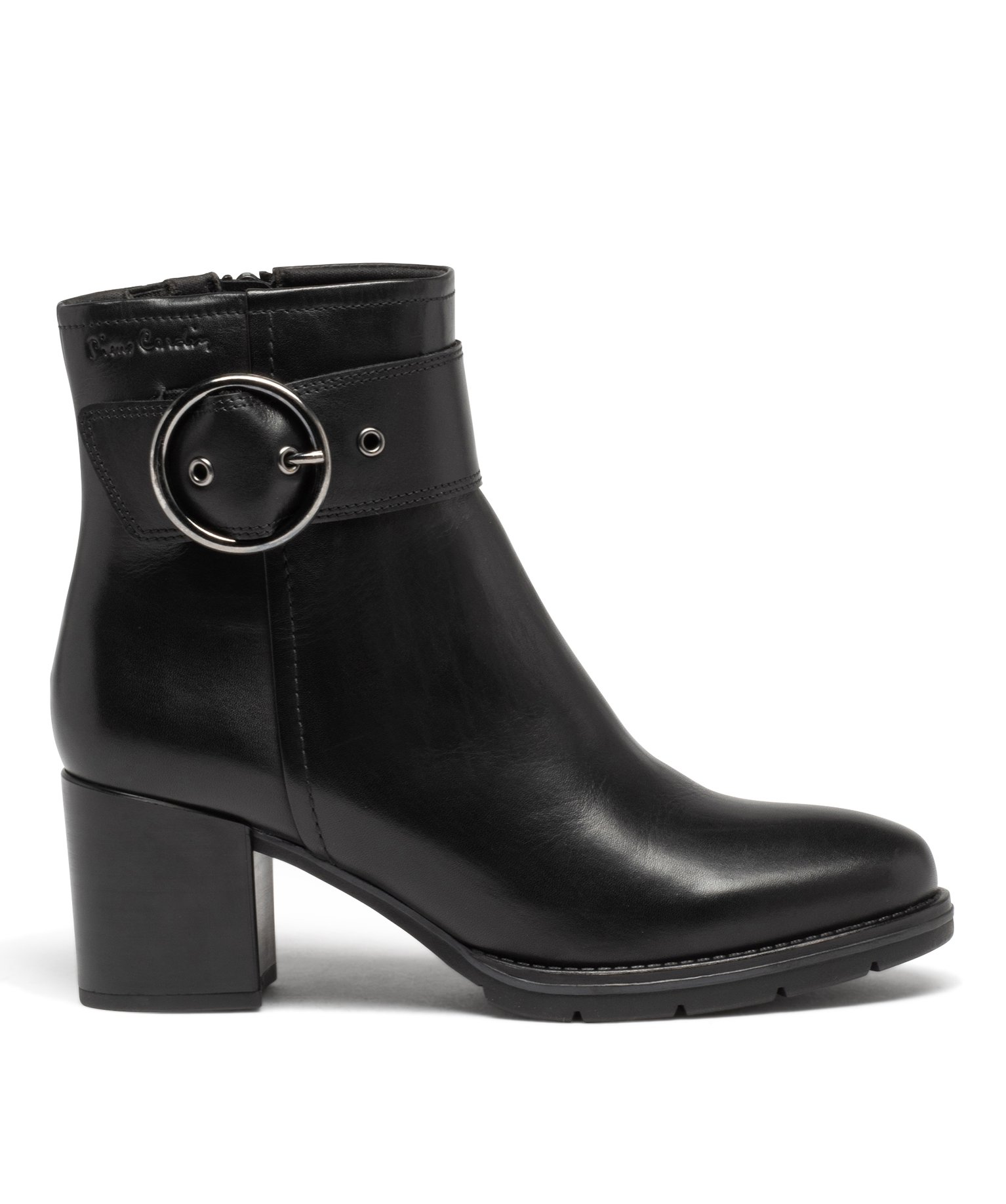 Boots femme à talon carré dessus en cuir uni et à zip - P... noir | GEMO