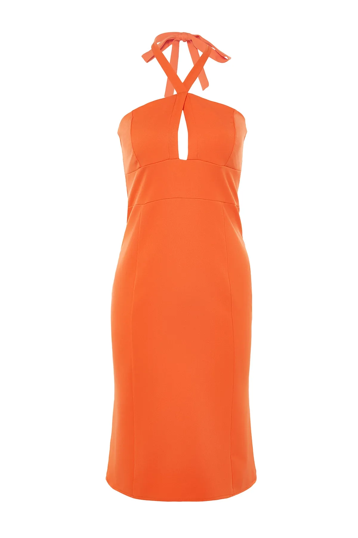 Trendyol Collection  Orangefarbenes Midikleid mit gewebtem Kragen und detailliertem Webkragen TWOSS23EL00110