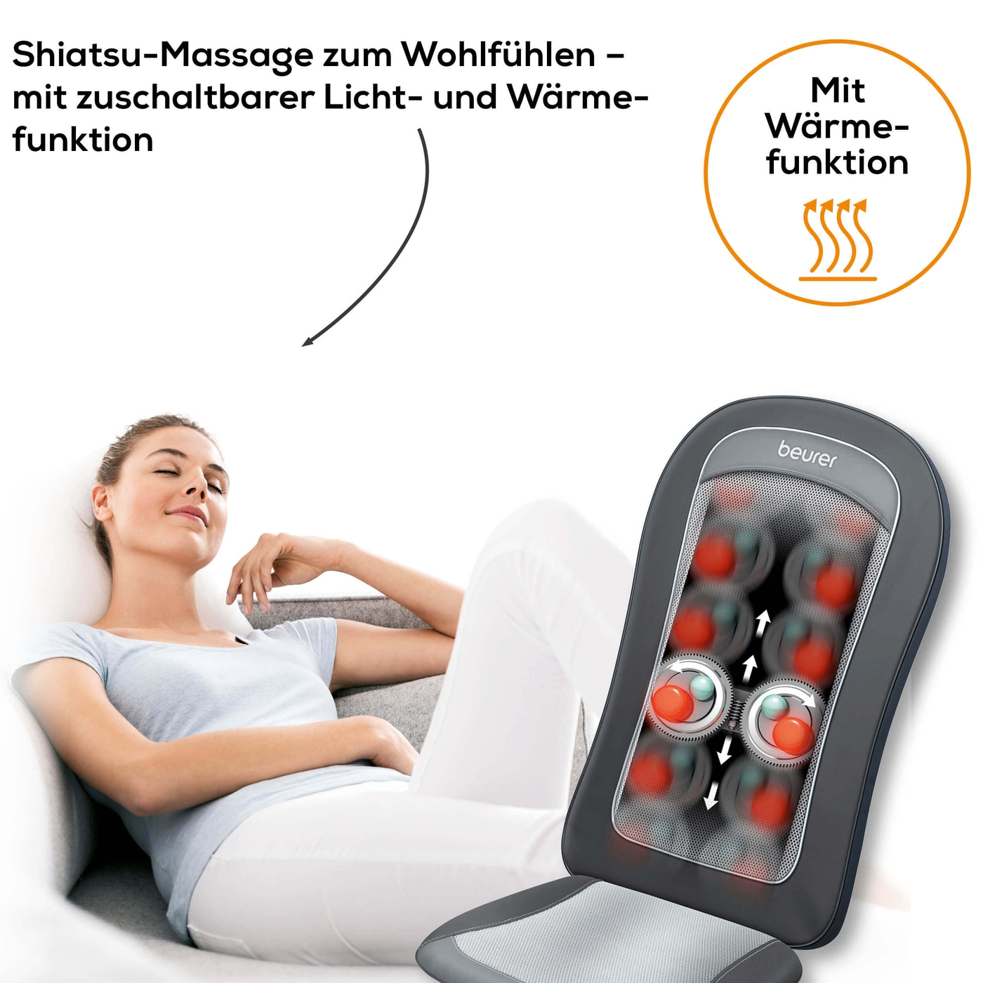 Beurer MG 206 Shiatsu-Sitzauflage-Sitzauflage für Rückenmassage mit 4 Massageknöpfen, Licht & Wärmefunktion