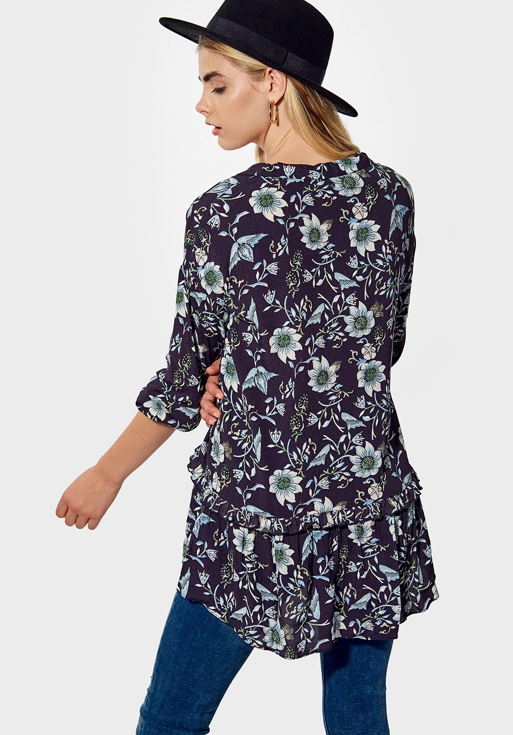 SIJAN  Blouse loose Femme fleurie bleue