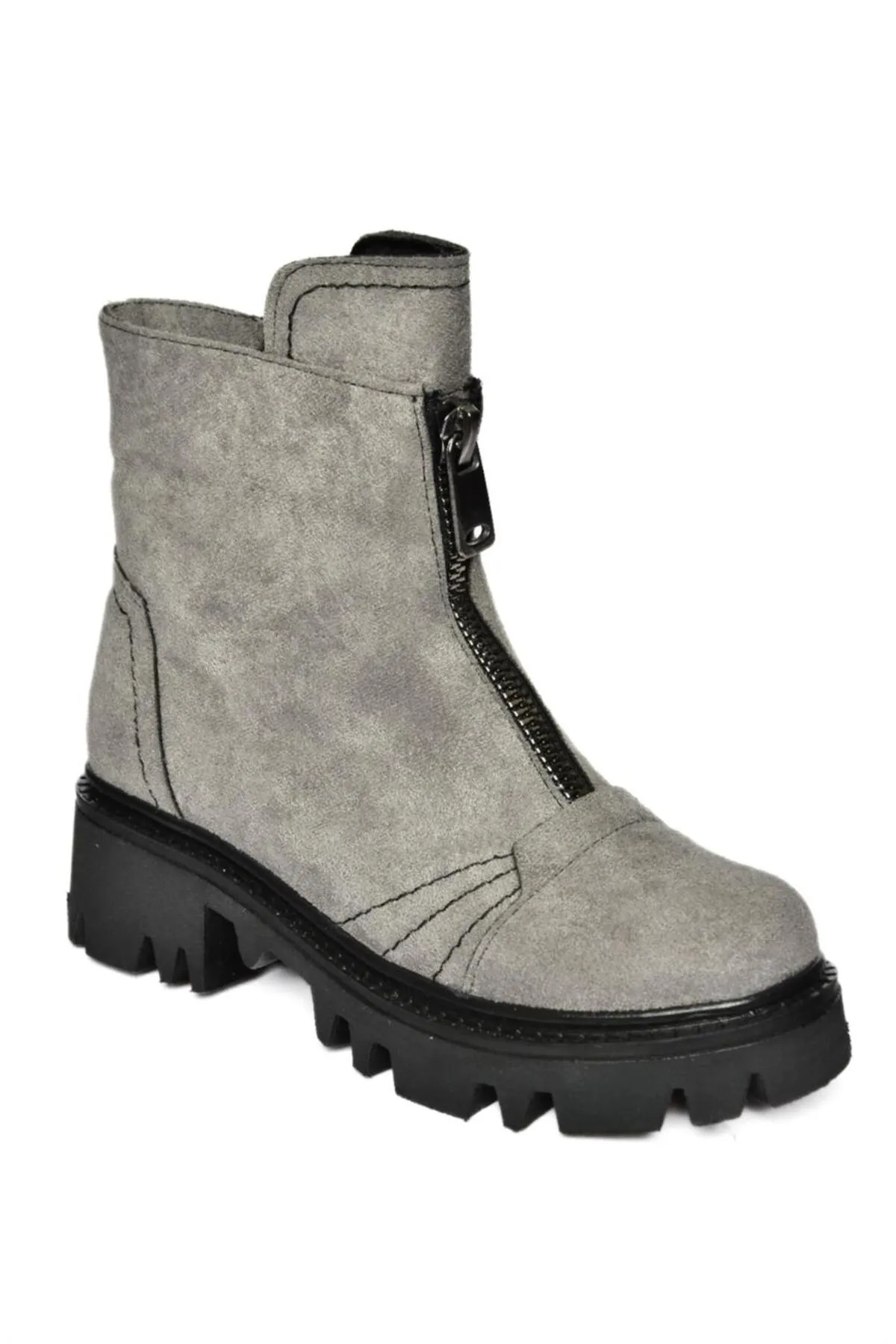 Fox Shoes  Graue Damenstiefel aus Wildleder mit dicken Sohlen