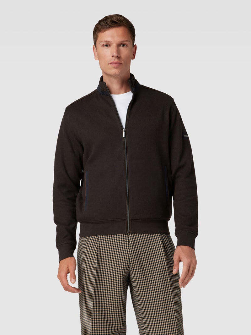 Sweatjacke mit Reißverschluss in dunkelbraun