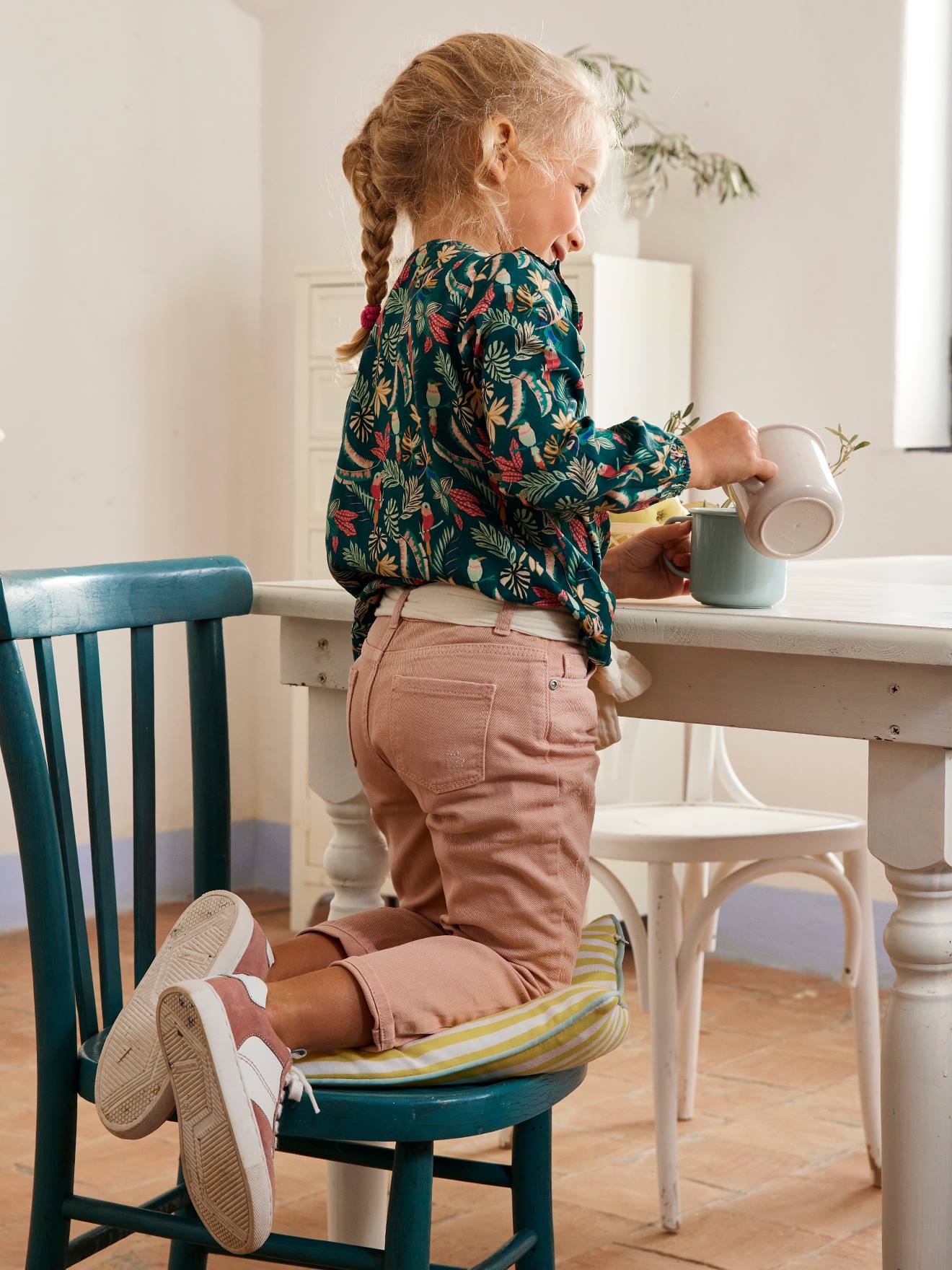 Vertbaudet Mädchen Hose mit Stoffgürtel, Mom-Fit Oeko-Tex - pfirsich