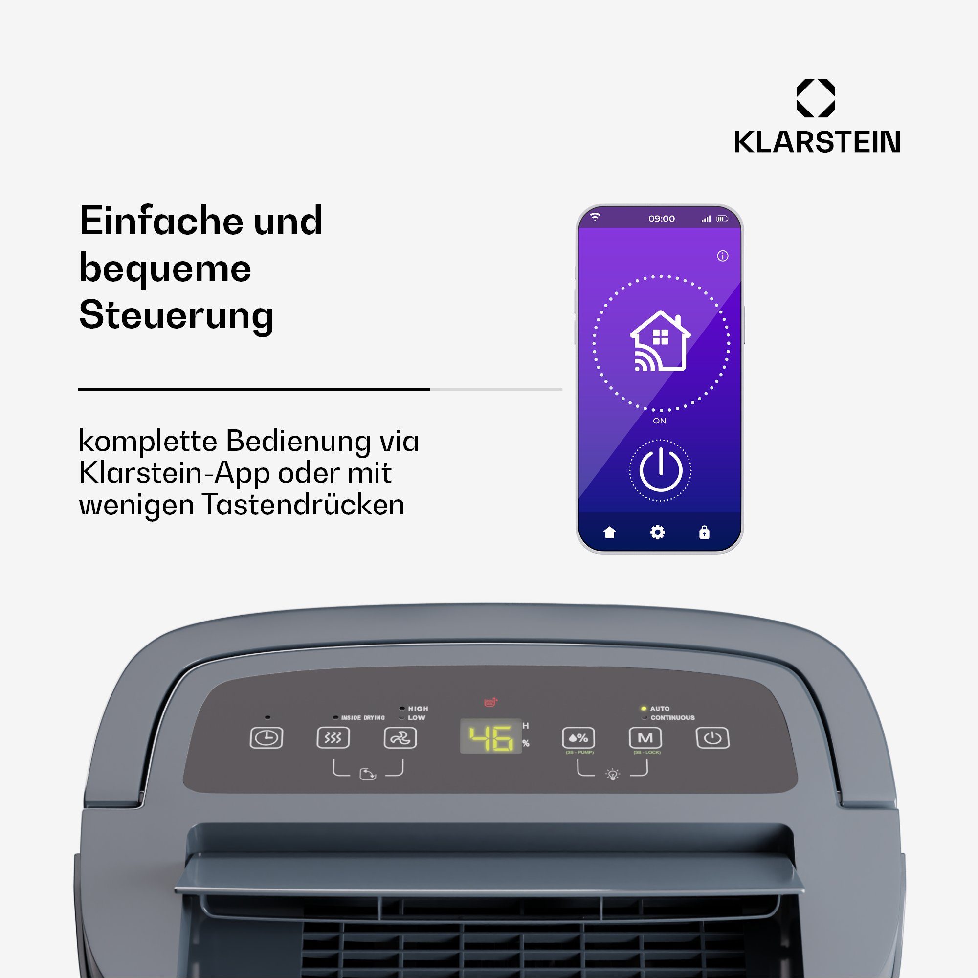 Klarstein Luftentfeuchter DryFy Connect 50 Luftentfeuchter, elektrisch WiFi Kompression 50l/d 45-55m²