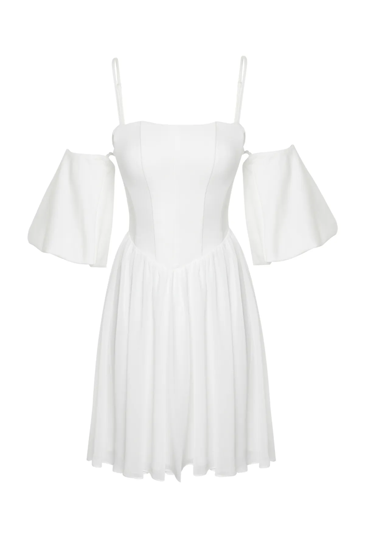 Trendyol Collection  Weiße Braut-Taillenöffnung/Skater-Korsett, detaillierte Hochzeit/Elegantes Nikah-Abendkleid TPRSS24EL00116