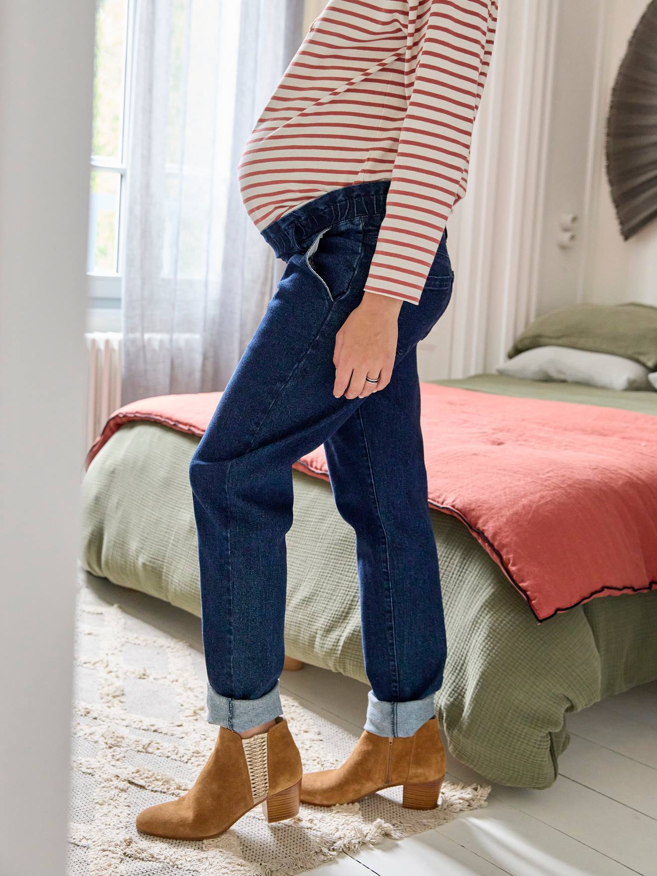 Vertbaudet Umstands-Jeans, Paperbag - blue stone