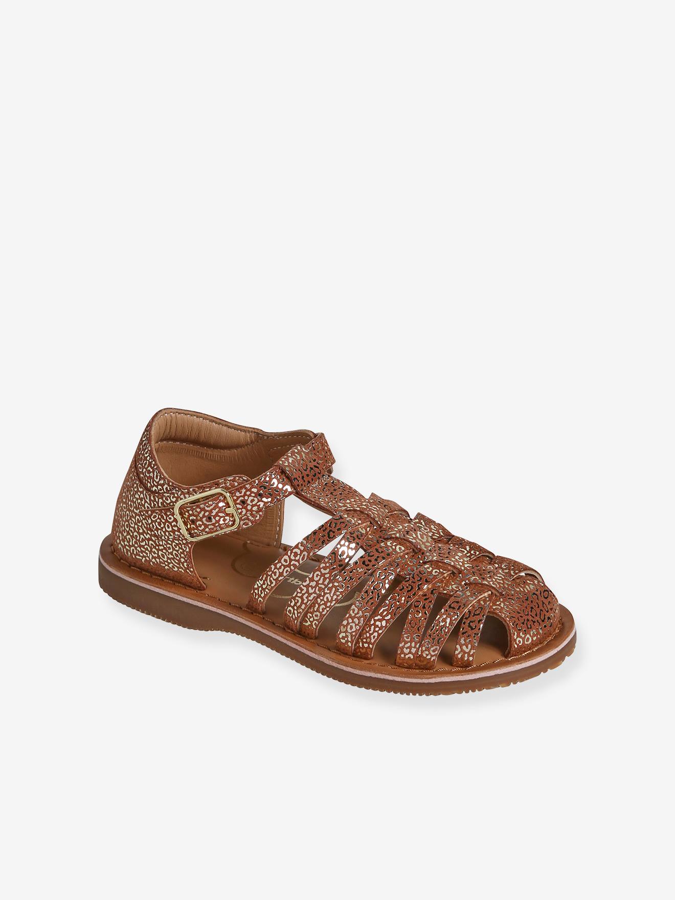 Vertbaudet Kinder Riemchen-Sandalen mit Anziehtrick - ocker