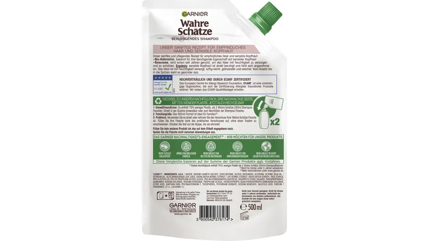 Garnier Wahre Schätze Sanfte Hafermilch Shampoo Nachfüllpack 500 ml