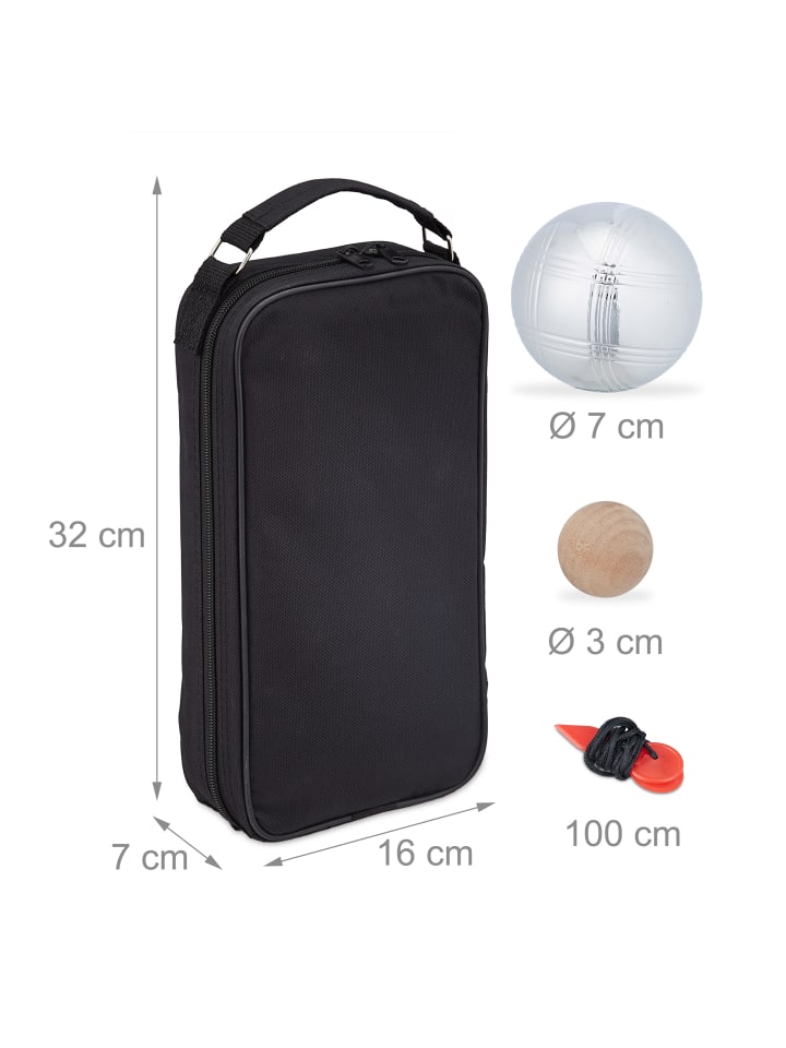 relaxdays 11-teiliges Boule Kugeln Set in Silber/ Schwarz günstig kaufen onesize
