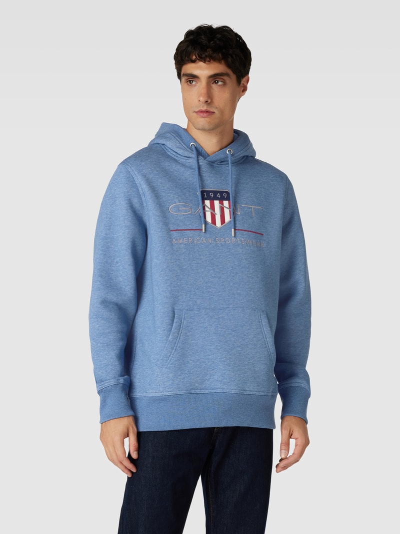 Hoodie mit Label-Stitching Modell 'ARCHIVE SHIELD' in ozean blau meliert