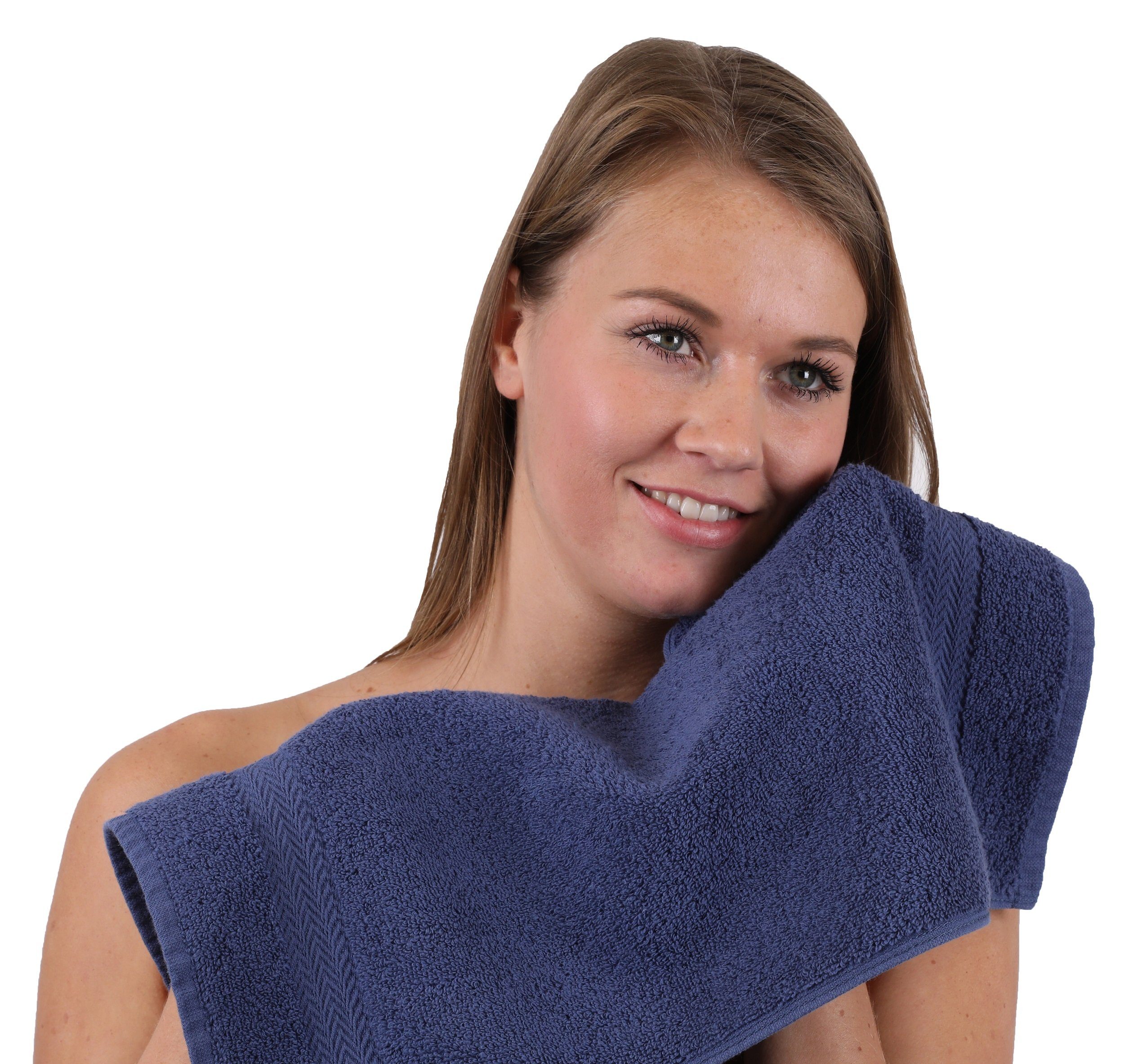 Betz Gästehandtücher 10 Stück Gästehandtücher Premium 100% Baumwolle Gästetuch-Set 30x50 cm Farbe dunkelblau und anthrazit, 100% Baumwolle