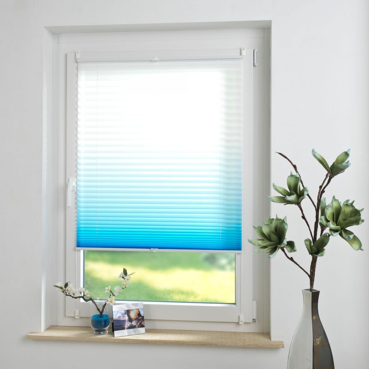 Bella Casa Klemmfix Plissee 80 x 130 cm azurblau Farbverlauf