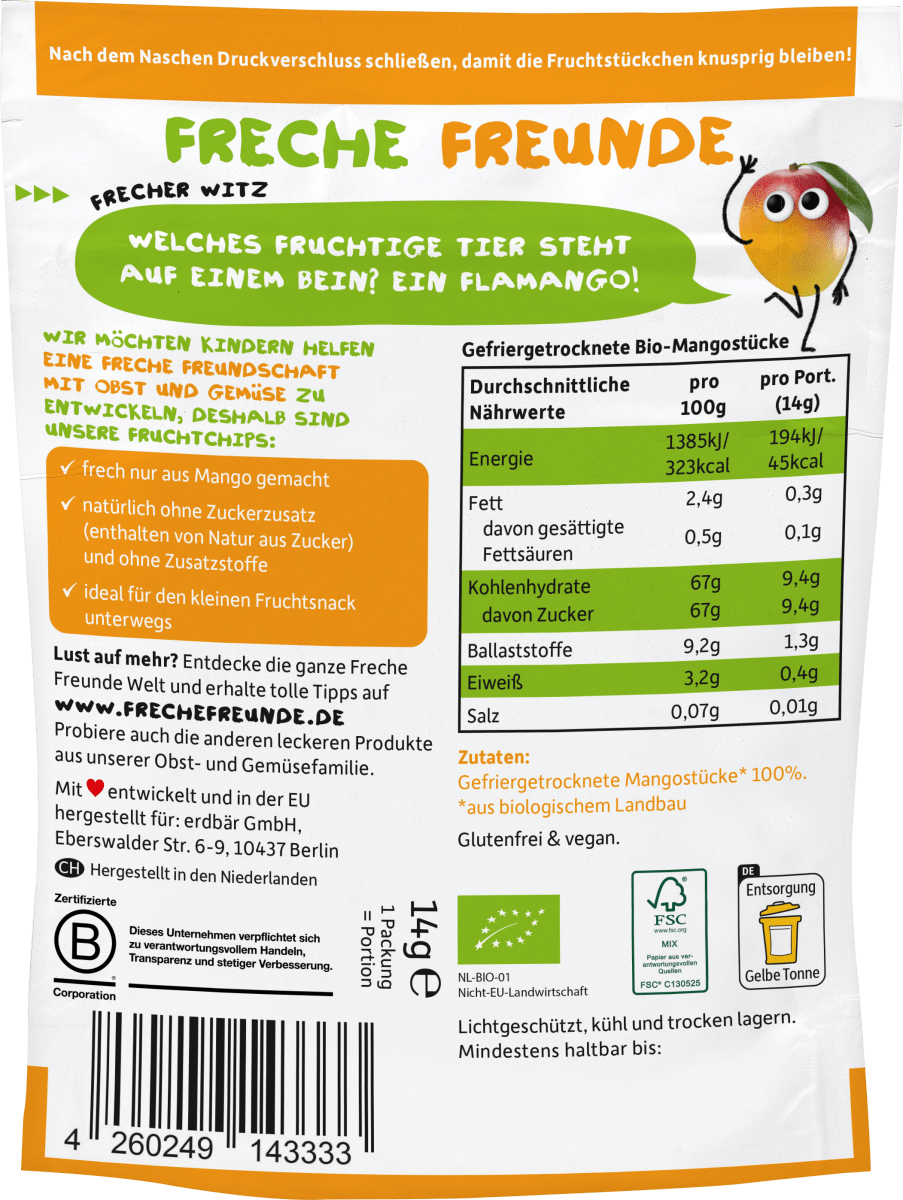 Kindersnack Fruchtchips Mango ab 3 Jahren, 14 g