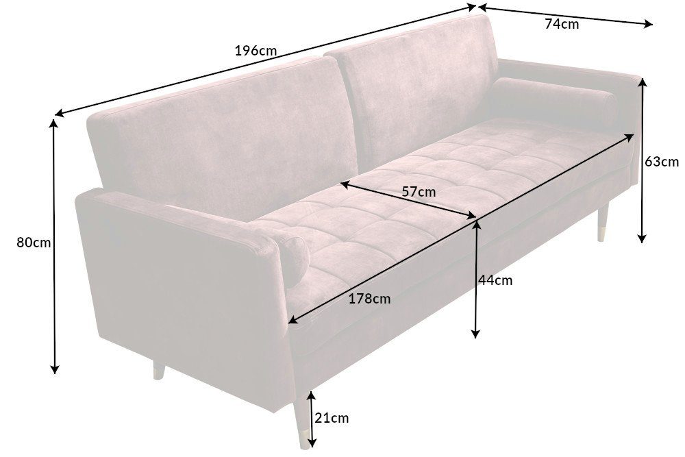 riess-ambiente Schlafsofa COUTURE 196cm altrosa / braun, Einzelartikel 1 Teile, Wohnzimmer · Microvelours · Bettfunktion