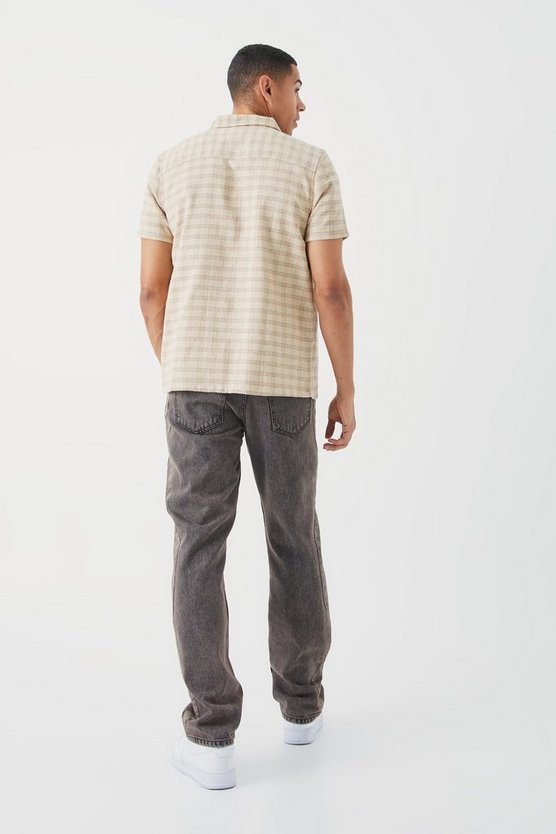 Kurzärmliges kariertes Overshirt mit Reißverschluss