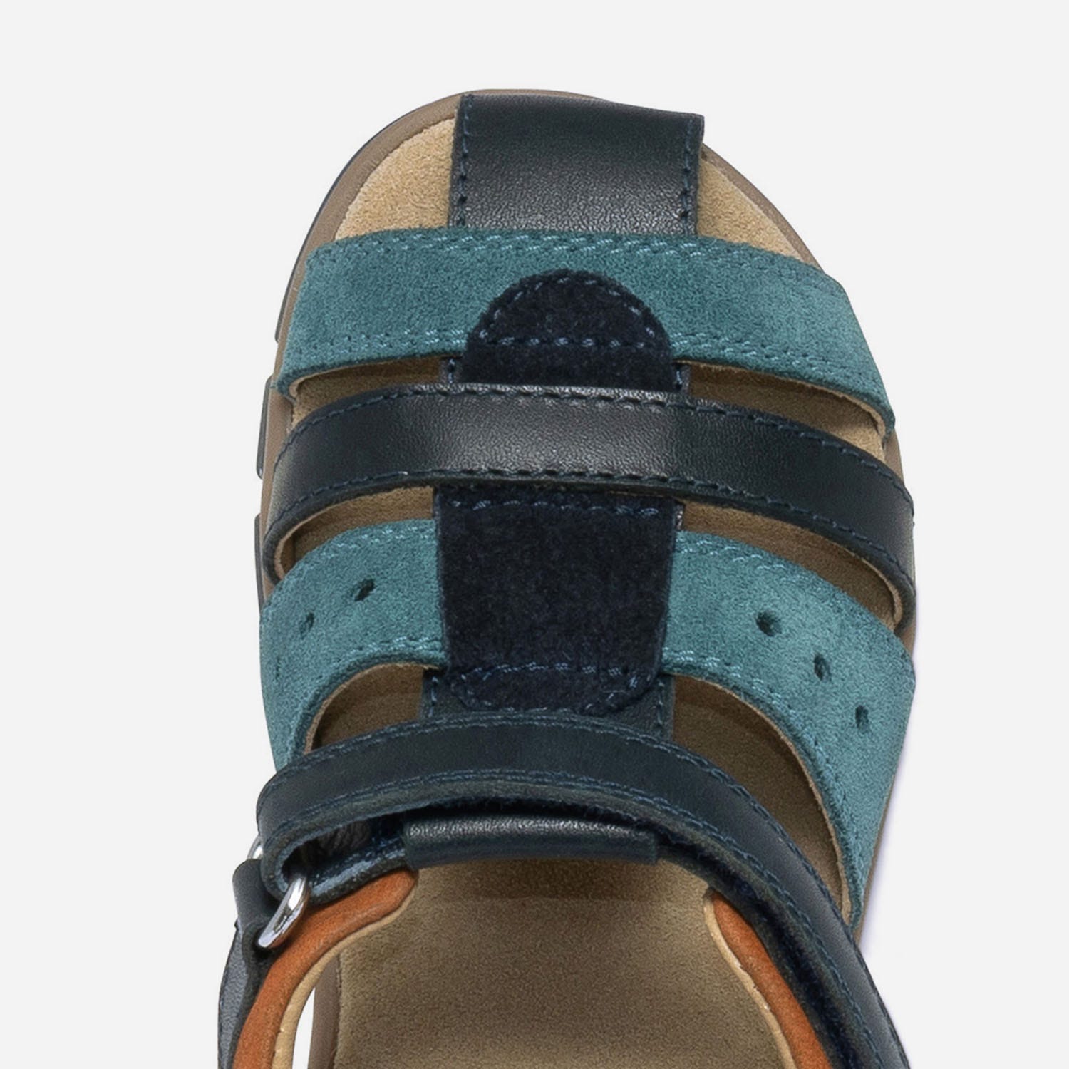 Sandale marine et bleu en cuir et cuir velours