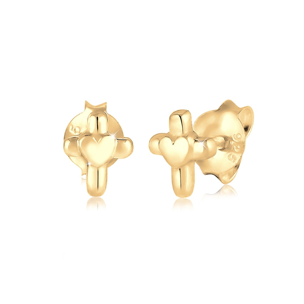 Elli Elli Boucles d'Oreilles Kinder Kreuz Herz Religion 925 Sterling Silber Boucles d'oreilles
