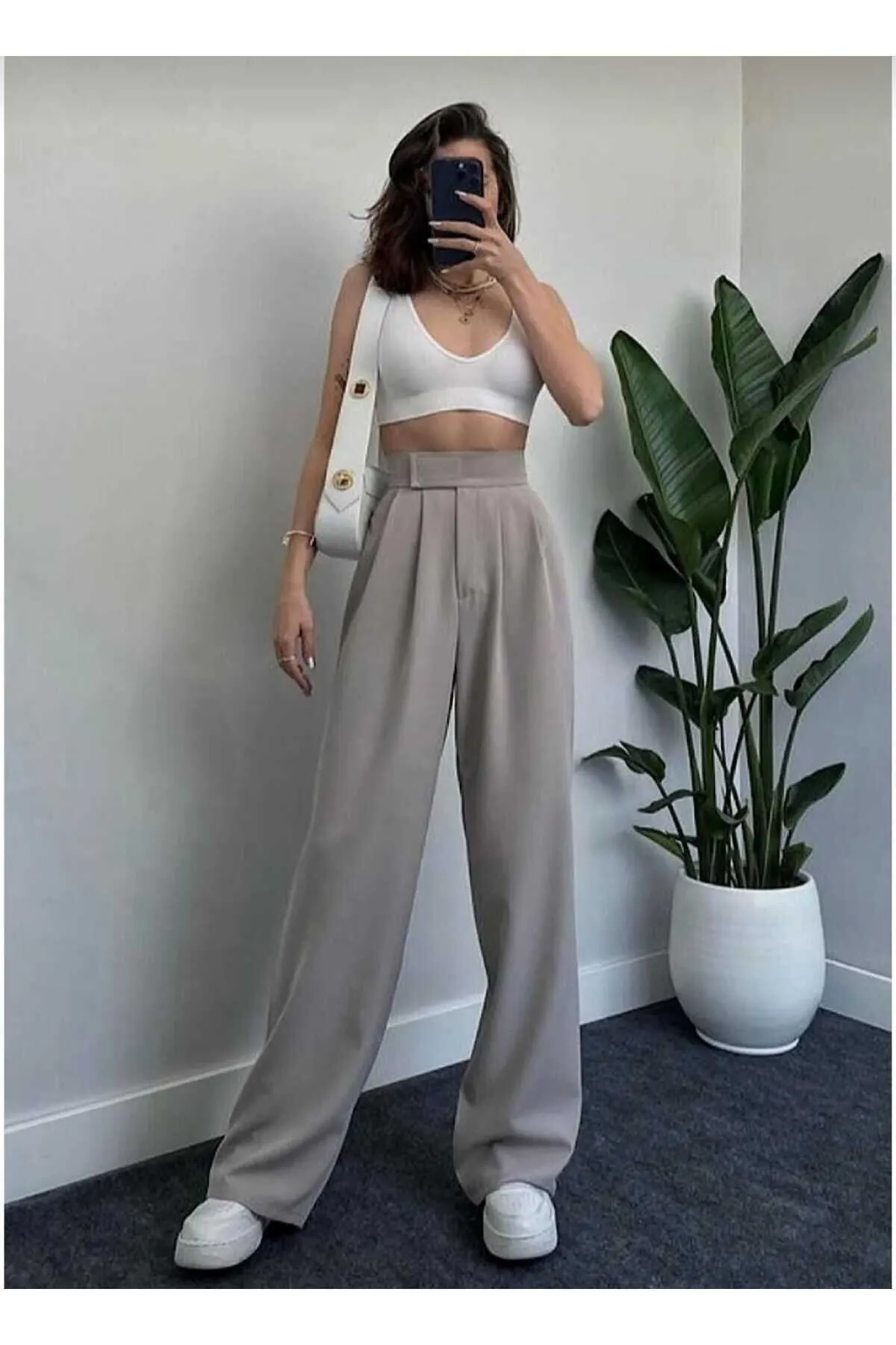 IŞILDA FASHION  DAMENKLEIDUNG PALAZZO-HOSE MIT SAMT-BUND