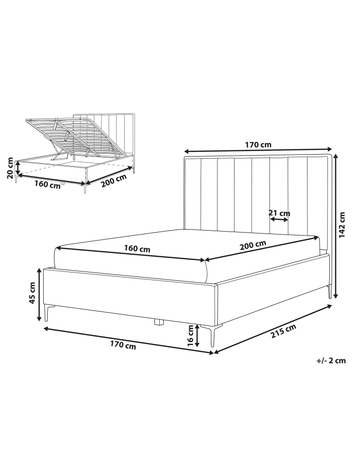 Beliani Doppelbett SEZANNE in Blau/Schwarz - (W) 170 x (H) 142 x (L) 215 cm günstig kaufen onesize