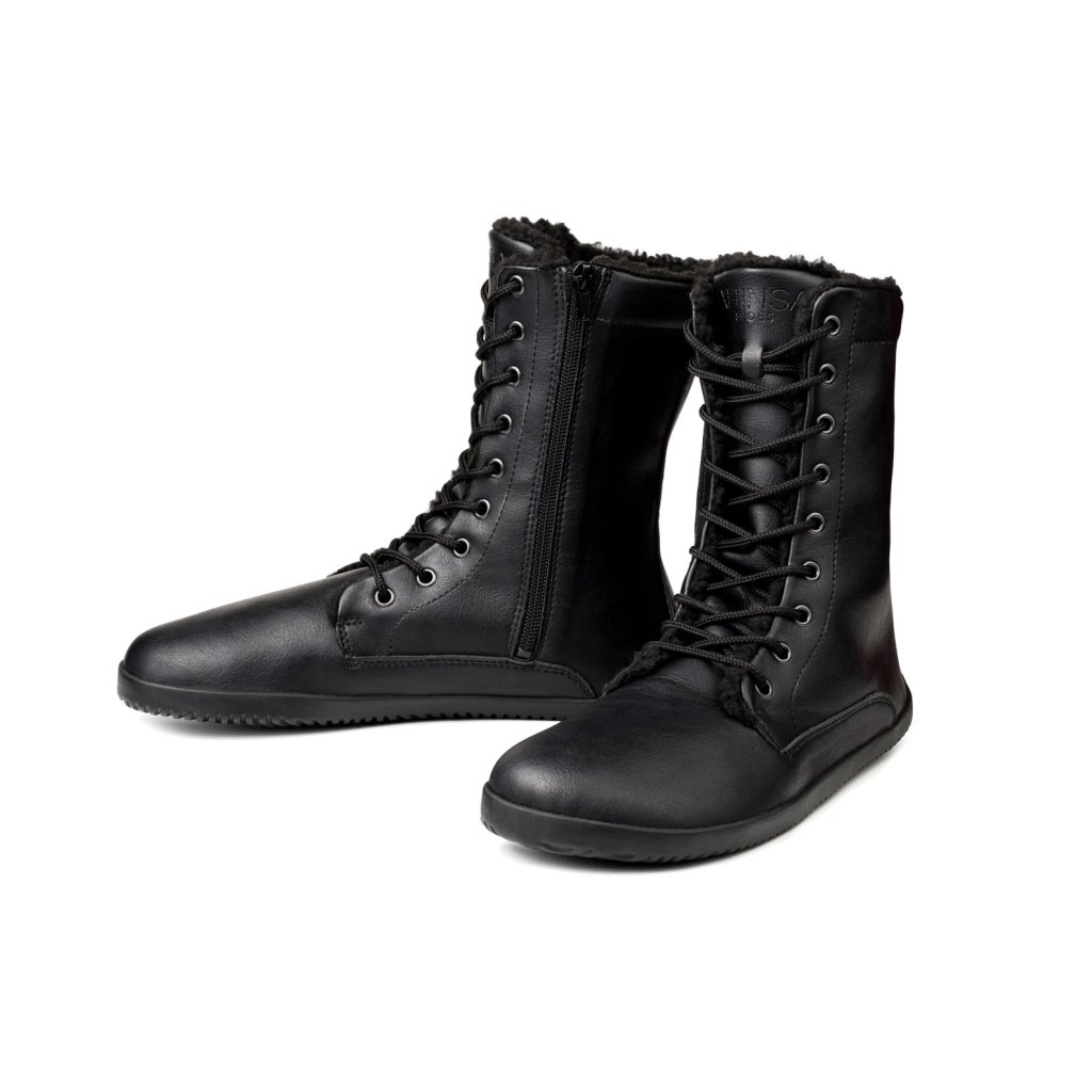 Ahinsa Jaya Schwarze Barfuß-Halbstiefel mit Reißverschluss und Futter
