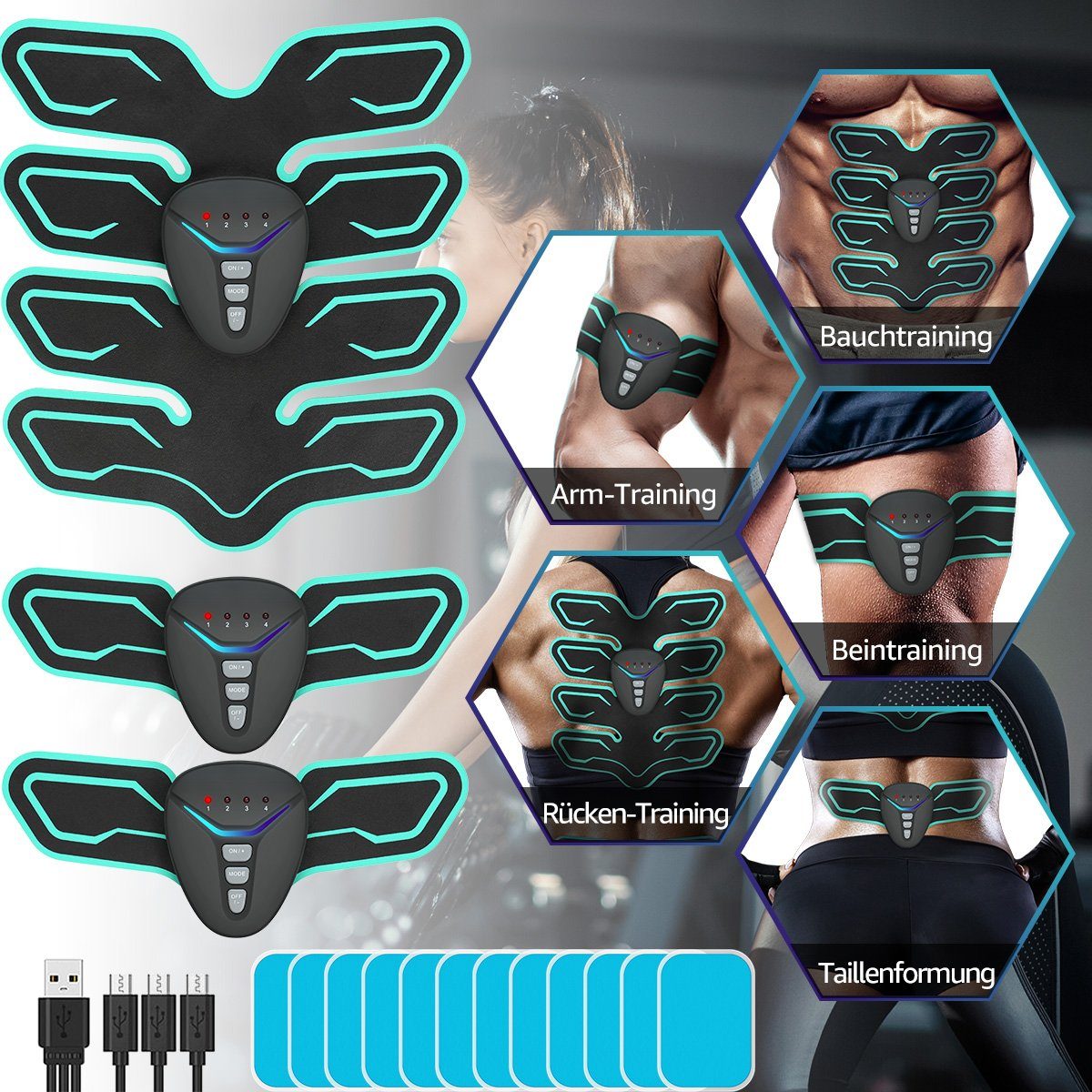 7Magic EMS-Bauchmuskeltrainer, (Elektro Muskelstimulation Trainingsgerät), EMS Trainingsgerät für Körperbau und Fettverbrennung